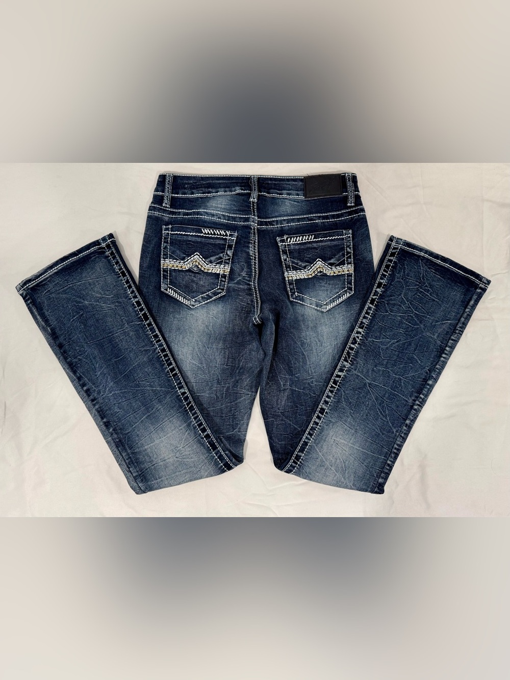 True Luck Junior’s Dark Blue Wash Bootcut Denim Jeans Regular Fit Embroidered